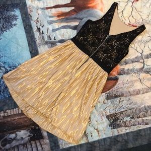 Sleeveless black lace/champagne cocktail dress